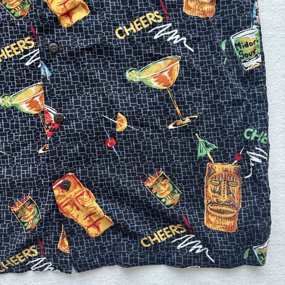 Utility Tiki Cocktail Shirt Mens Medium Black Rayon Short Sleeve Button Down - Picture 6 of 16